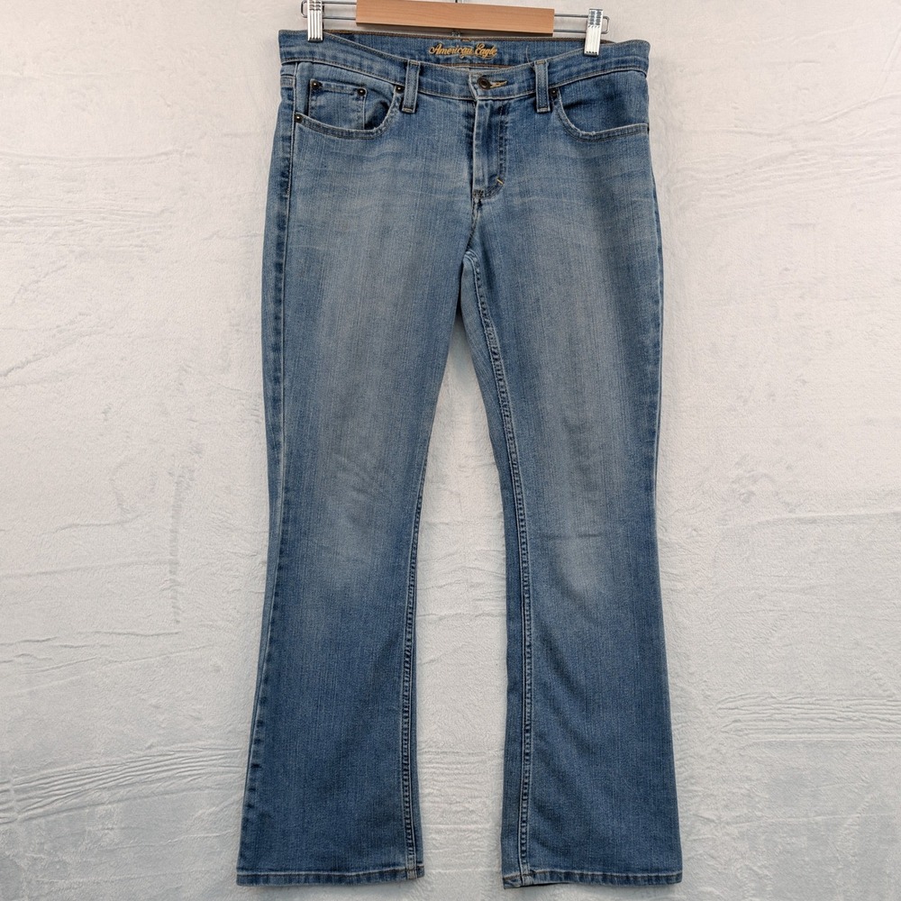 VTG American Eagle Jeans Womens 34x32 REG Blue Low Rise Skinny Flare Stretch Y2K